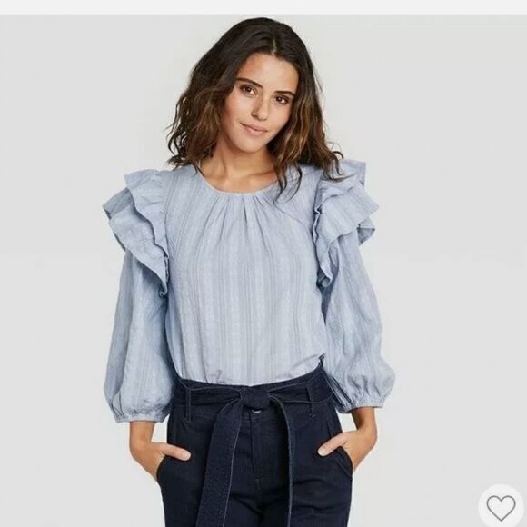 Universal Thread Blouse Sz M Double Ruffle - Picture 1 of 12